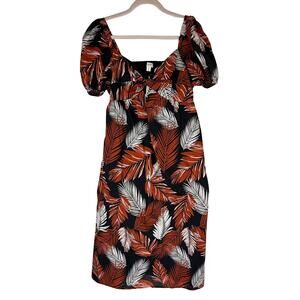 J Crew Black Orange White Tropical Design Sweetheart Neck Midi Dress Size 8